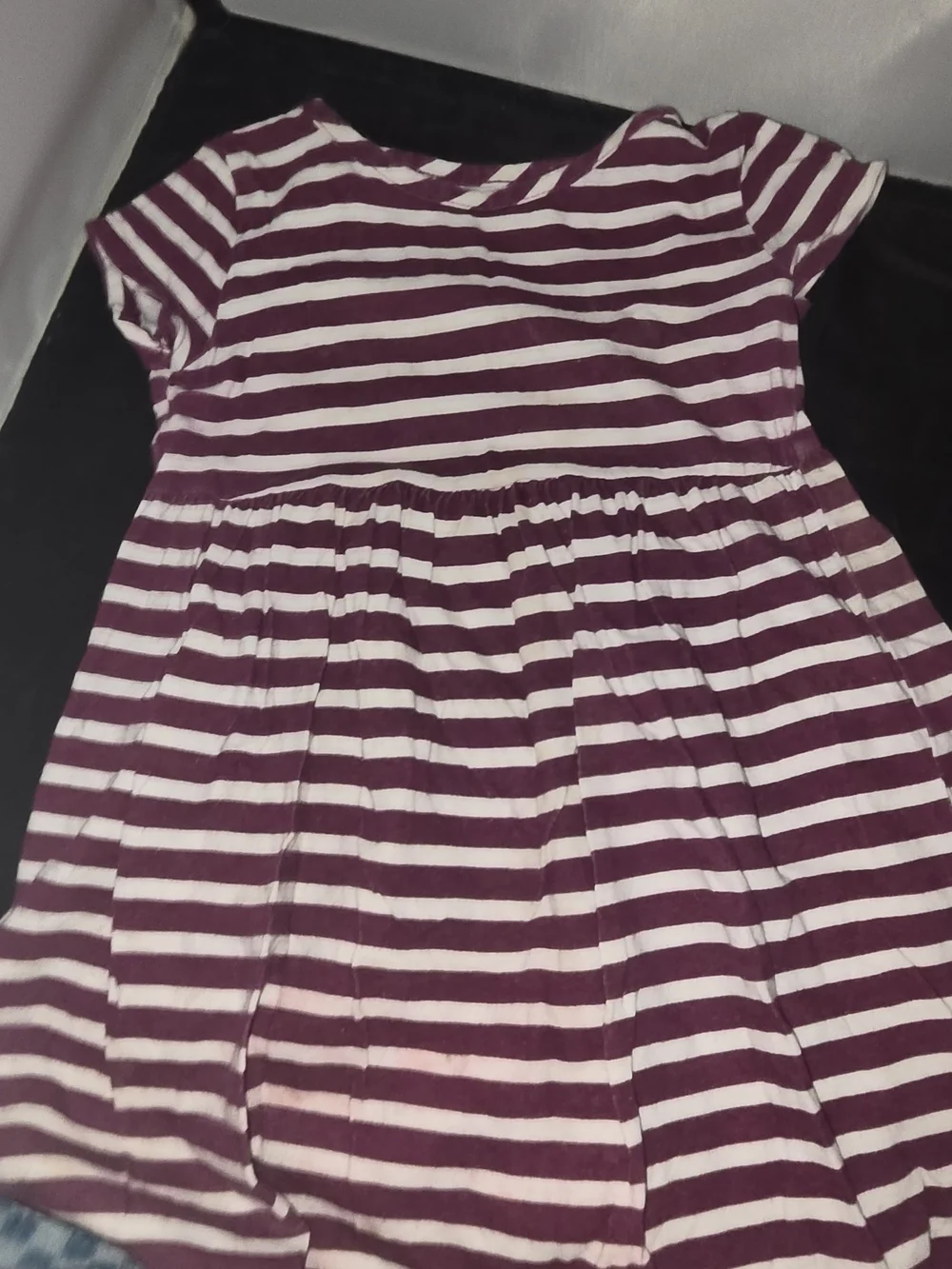 Old Navy Maroon and White Striped Short Sleeve Dress 4T